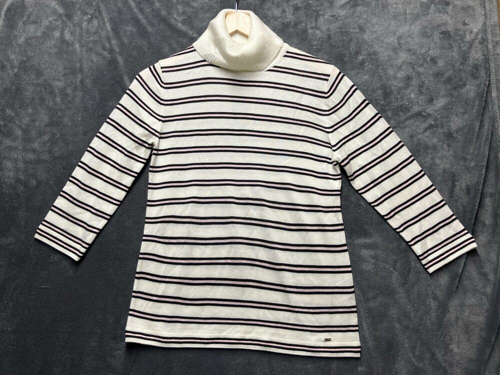 NEW Tommy Hilfiger Roll Neck 3/4 Slv Top Sz S Striped Nautical Sailor Effortless